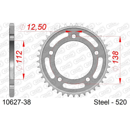 Afam Stahlkranz für Honda XADV 750 17-25, Forza 750 21-23, Integra 700-750 12-20, Kette 520, 38 Zähne