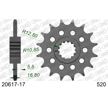 Pignon Afam pour Honda XADV 750 17-25, Forza 750 21-23, Integra 750, NC 750 / NC 750X, 17 Dents chaîne 520