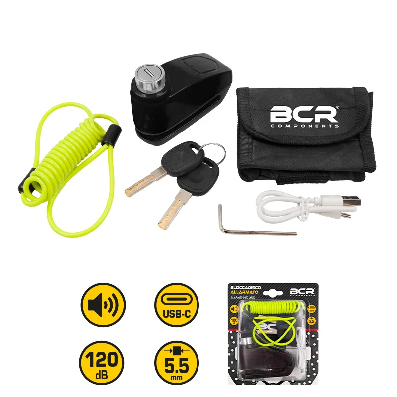 Candado de disco con alarma de 5,5 mm con carga USB y cable recordatorio