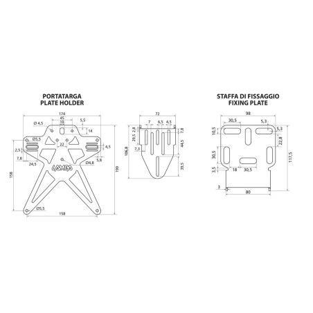 Support de plaque d'immatriculation universel réglable Aero-X Evo 3 Lampa