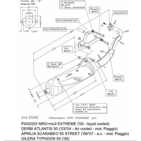 Pot d'échappement Sito 0586 pour moteurs Piaggio Zip, Typhoon, Runner, Scarabeo, Stalker 50cc