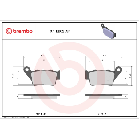 Brembo 07BB02SP Gesinterte Bremsbeläge Straße hinteren, 1 Paar