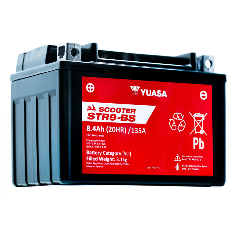 Yuasa Scooter Battery STR9-BS YTX9-BS 8A, left positive, 150x87x105mm Yuasa Scooter Battery STR9-BS YTX9-BS 8A, left positive, 150x87x105mm
