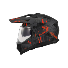 LS2 MX702 Pioneer II Adventure Motorhelm Crazy mat grijs rood