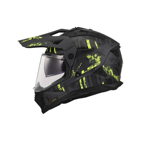 LS2 MX702 Pioneer II Adventure Motorhelm Crazy Mat zwart geel