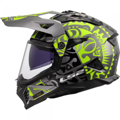 LS2 MX702 Pioneer II Adventure Motorhelm Rangi glanzend grijs fluorescerend geel